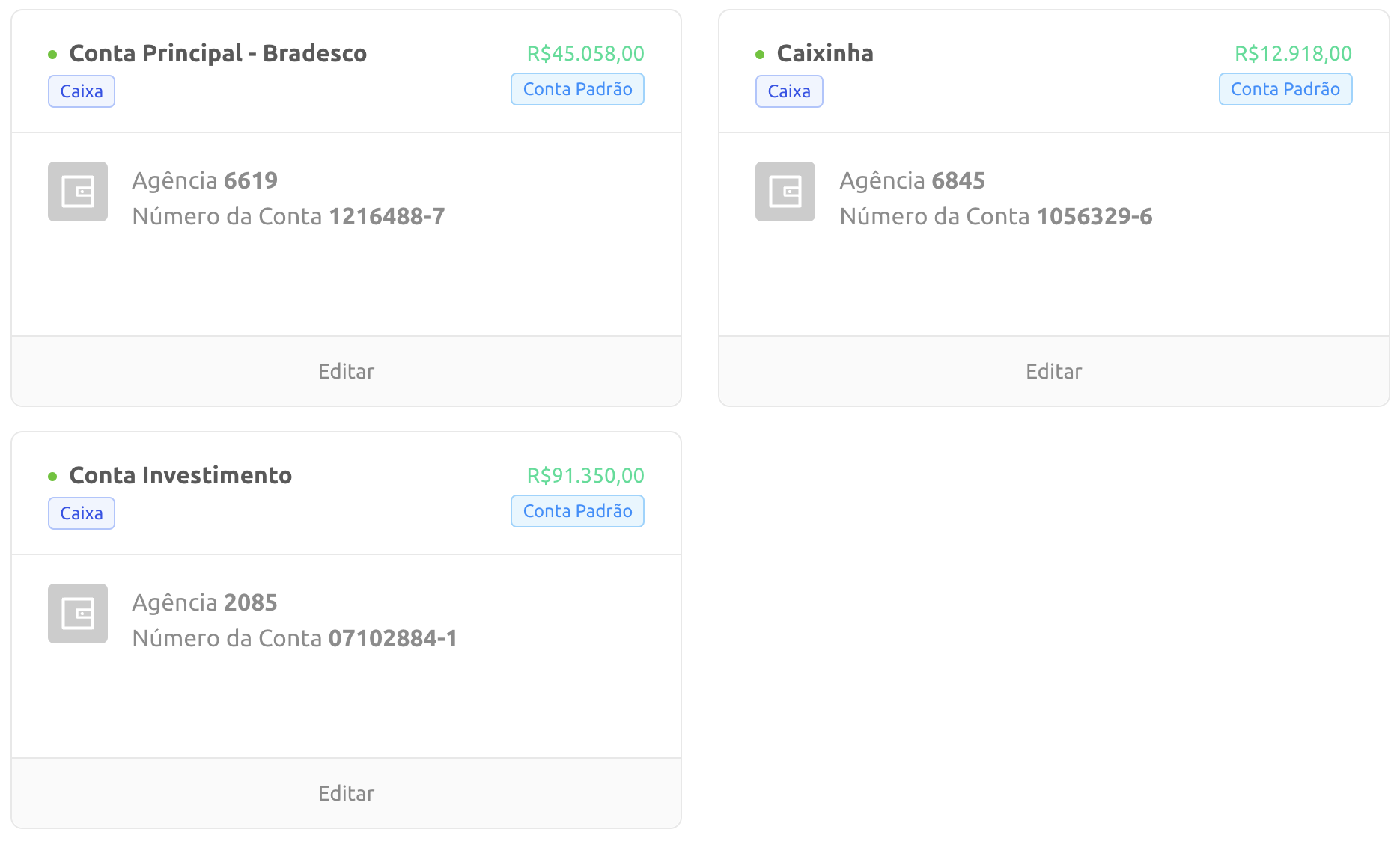 Integração com Várias Contas Bancárias